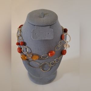 Vintage Tiered Beaded Orange Circle Necklace